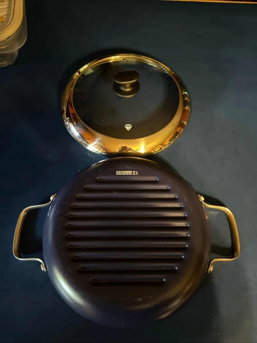 Blue Diamond Grill Genie 11” Ceramic Nonstick Round Grill w/Lid New Unused